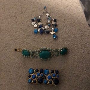 3 bracelets in blue and green shades
